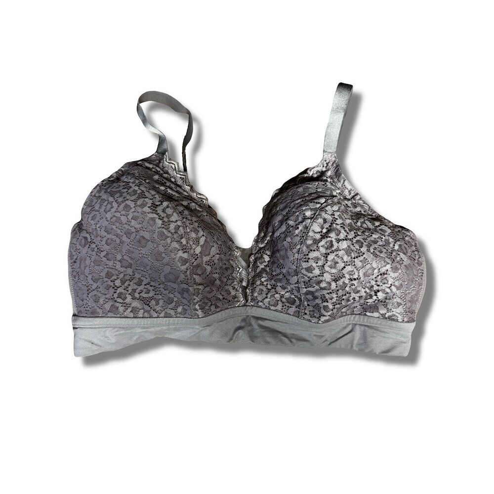 Auden Bralette Womens Size 2XL Gray Lace Wireless Padded Hook & Eye